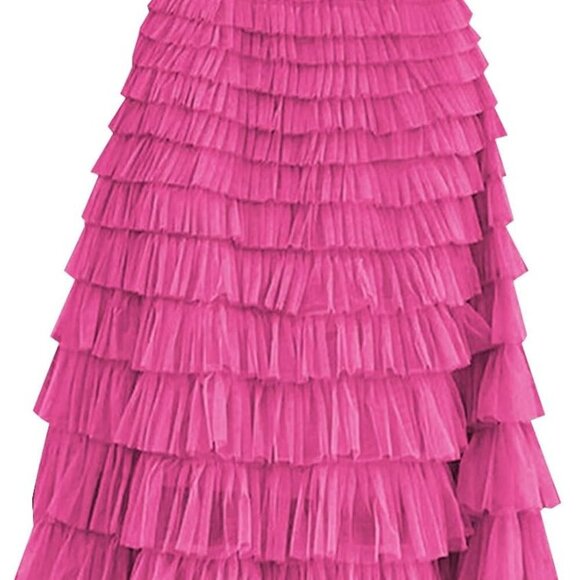 Women's Long Maxi Tulle Skirts A Line Ruffle High Waisted Tiered Layered Mesh Tu - Picture 1 of 7